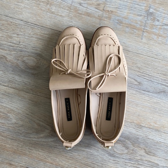 Zara Shoes - Zara Beige Loafers with Fringe Detail